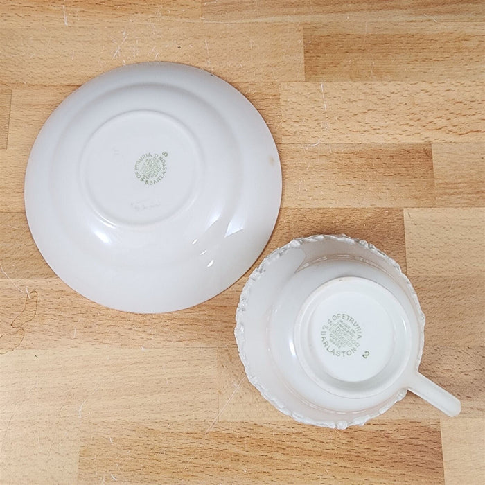 Wedgwood Cream Tea Cup & Saucer 4 Set Embossed Mug Queens Ware Etruria Barlaston