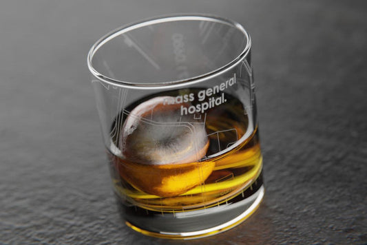 West End Map Etched Rocks Glass