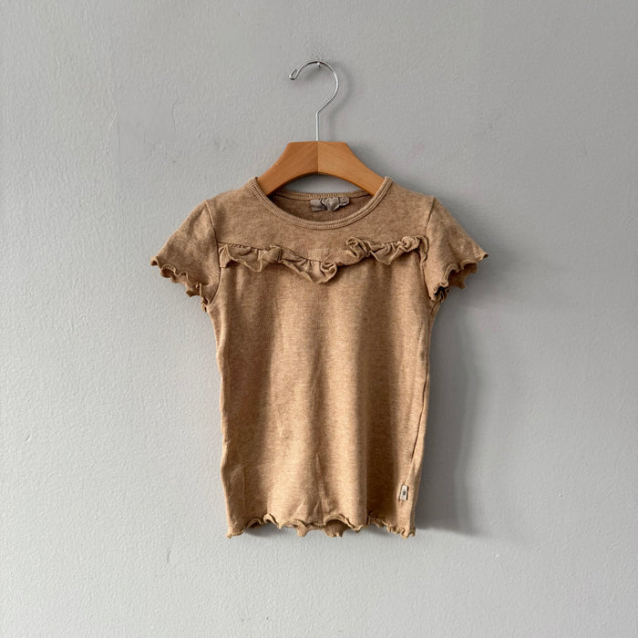Wheat / Brown ribbed short sleeve top / 5Y