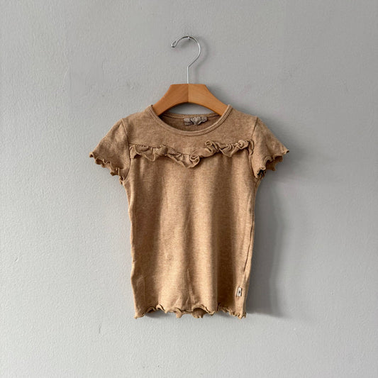 Wheat / Brown ribbed short sleeve top / 5Y
