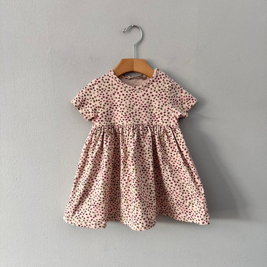 Wheat / Light pink x floral short sleeve dress / 12M