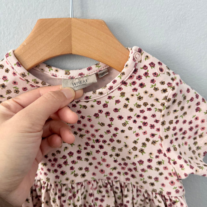 Wheat / Light pink x floral short sleeve dress / 12M