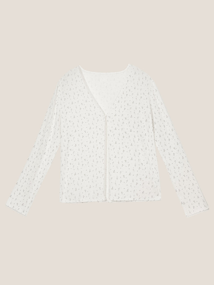 Whir Lavender Floral V-neck Cardigan