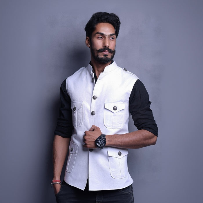 White Color Semi Hunting Jodhpuri Jacket