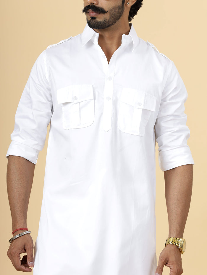 White Pathani Kurta Pajama Set for Men
