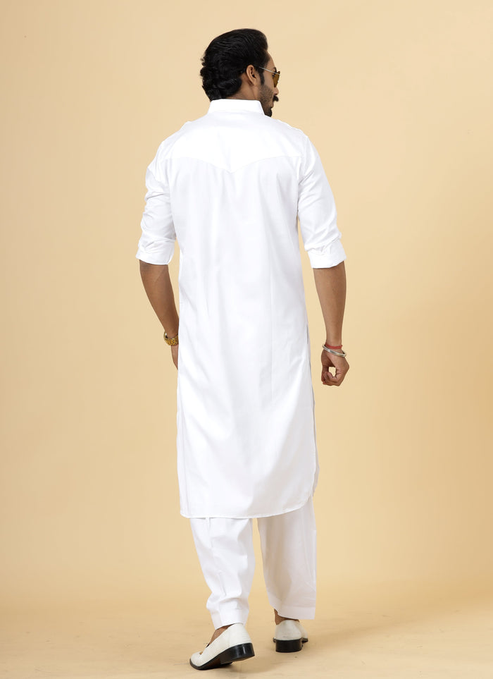 White Pathani Kurta Pajama Set for Men