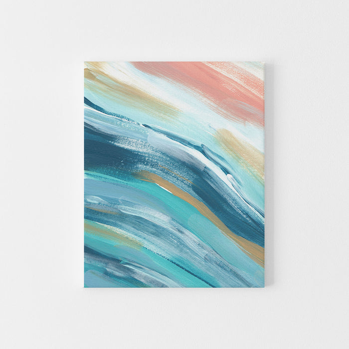 Modern Beach House Painting Blue, Turquoise and Salmon Wall Art Print or Canvas - Jetty Home