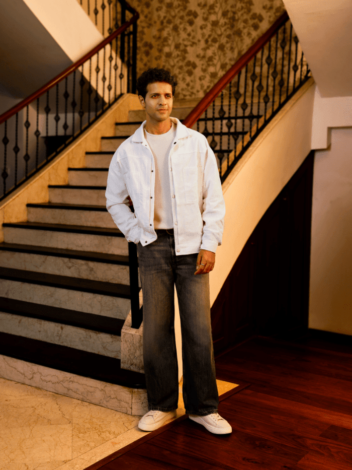Pinnacle White Woven Cotton Corduroy Jacket
