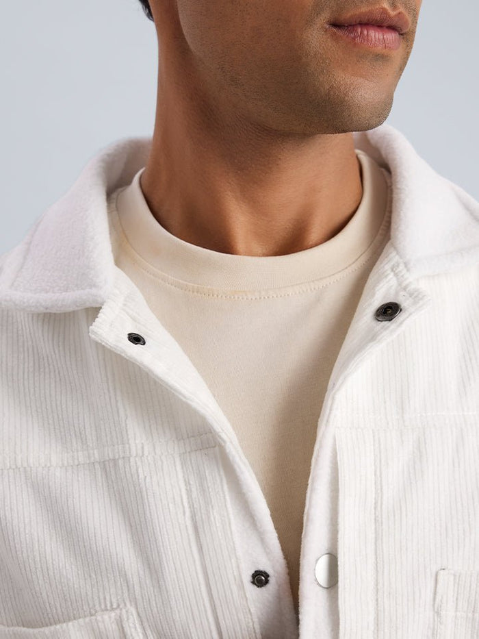 Pinnacle White Woven Cotton Corduroy Jacket