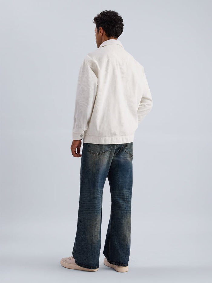 Pinnacle White Woven Cotton Corduroy Jacket