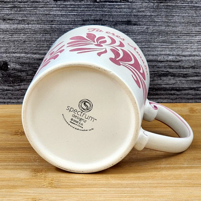 You are Loved Spanish Coffee Mug Cup Ceramic Embossed Pink 21oz by Blue Sky