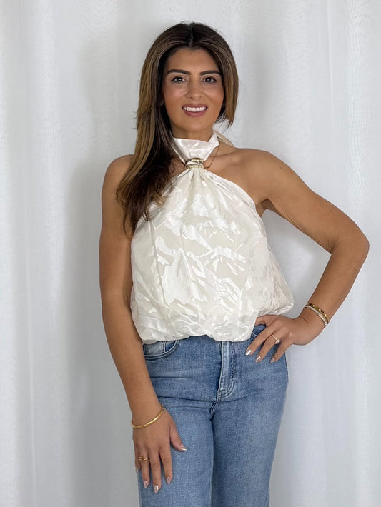 Zebra Print Halter Neck Gold Clasp Top (2 Colours)