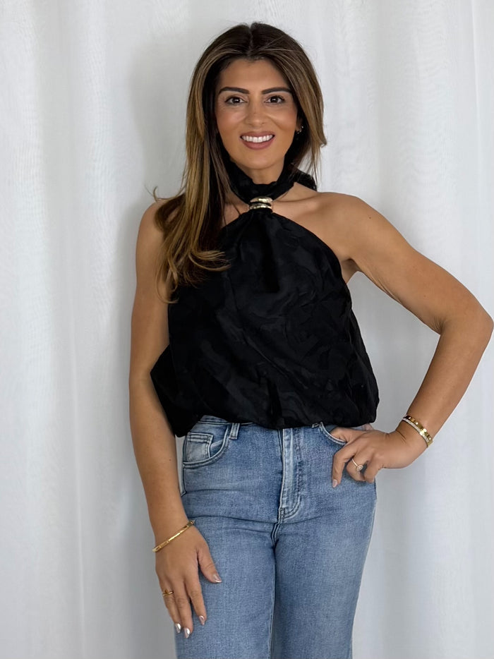 Zebra Print Halter Neck Gold Clasp Top (2 Colours)