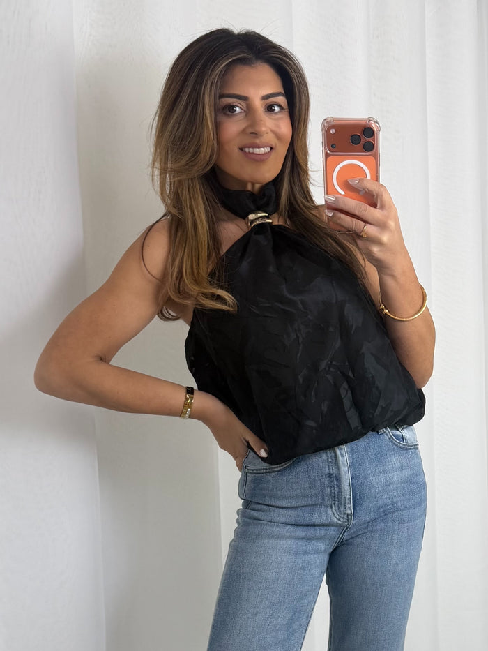 Zebra Print Halter Neck Gold Clasp Top (2 Colours)