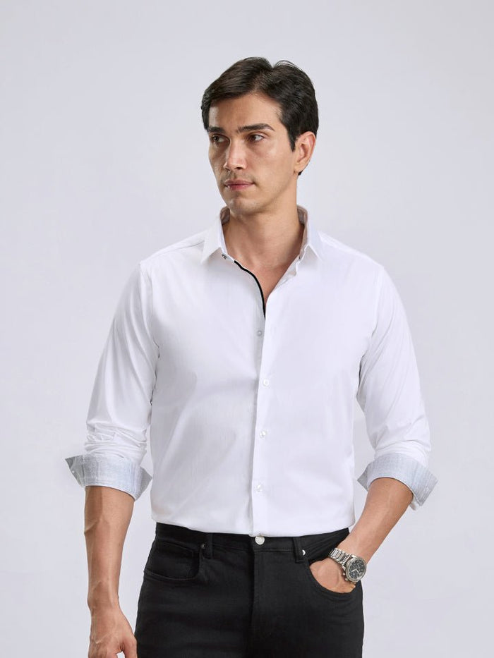 Zest White Cotton Satin Party Shirt