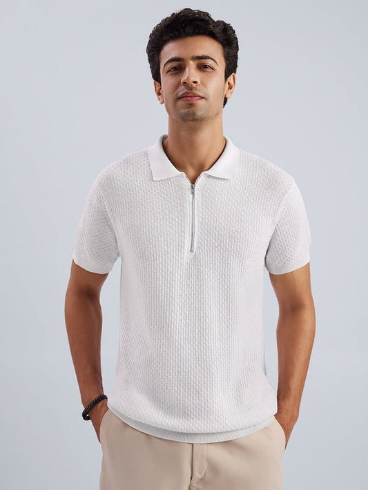Zipped Cream 100% Cotton Knitted T-Shirt