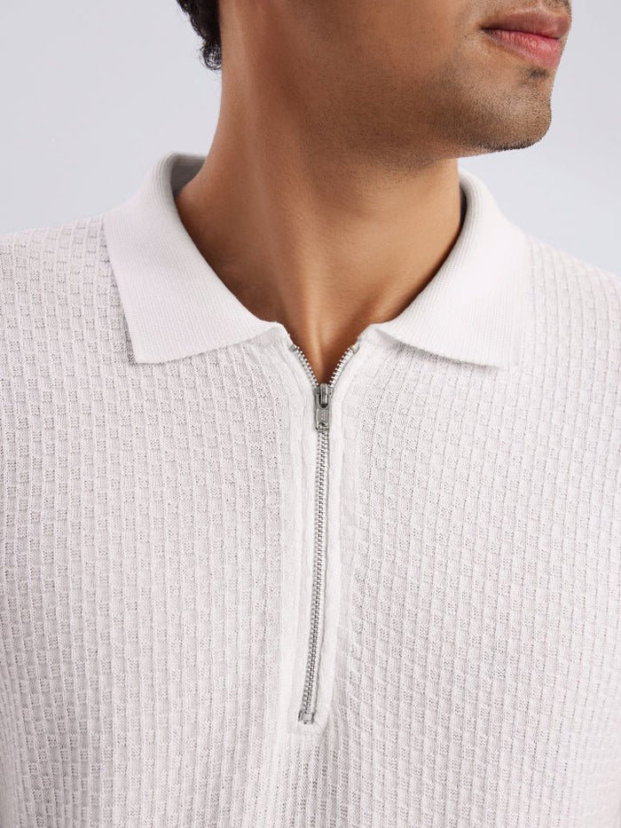 Zipped Cream 100% Cotton Knitted T-Shirt