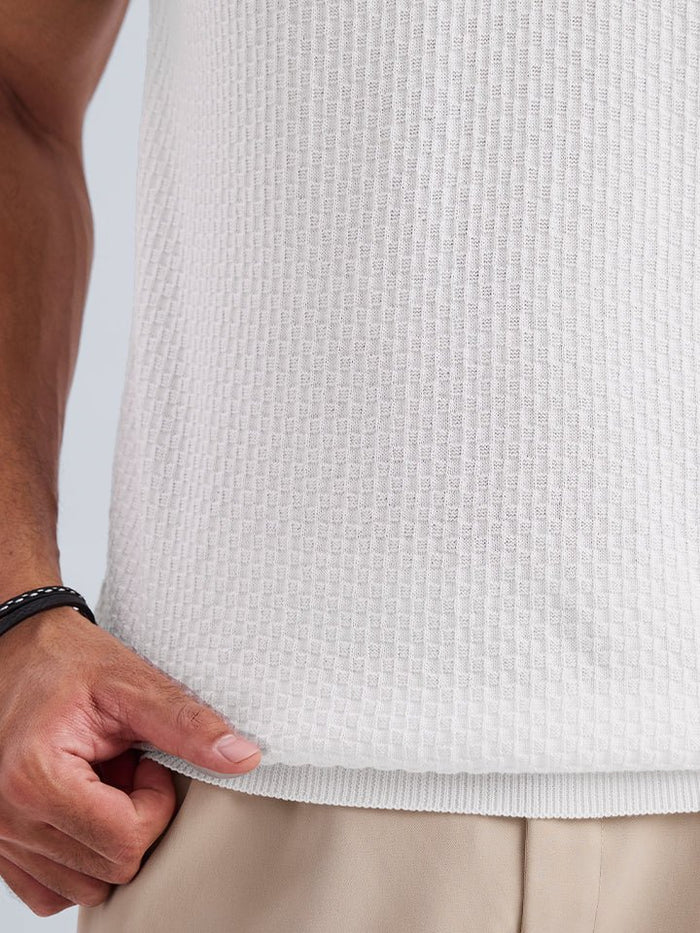 Zipped Cream 100% Cotton Knitted T-Shirt