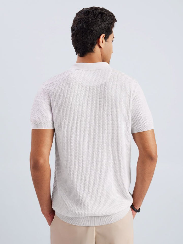 Zipped Cream 100% Cotton Knitted T-Shirt